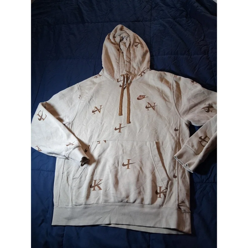 Nike Air Jordan Hoodie Mens‎ Small Cream Pullover Sweatshirt All Over Print AOP